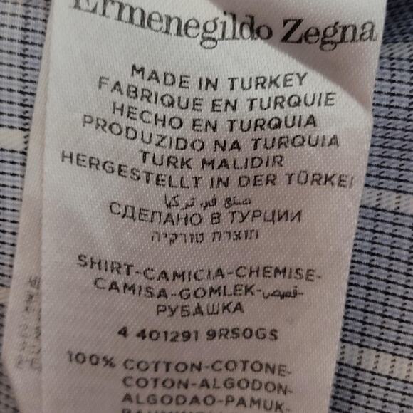 Ermenegildo Zegna Shirt Mens 17 43 Blue White Plaid Regular Fit Business Career - Picture 12 of 16